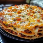 Feurige Tortilla-Torte mit Überbackenem Käse