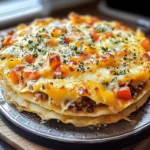 Feurige Tortilla-Torte mit Überbackenem Käse