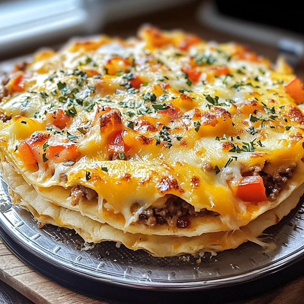 Feurige Tortilla-Torte mit Überbackenem Käse