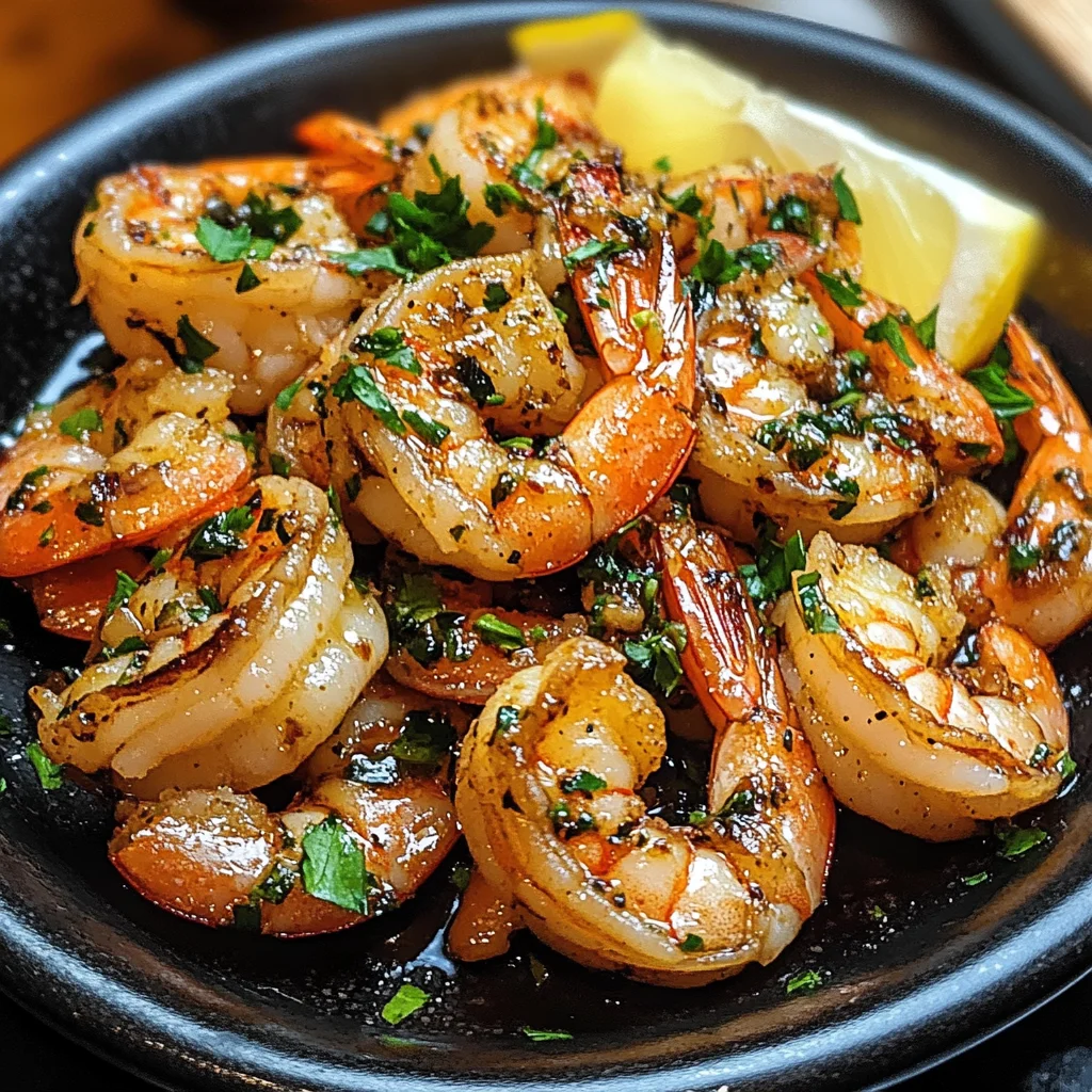 Gebratene Garnelen mit Knoblauch aus der Pfanne