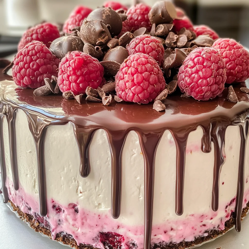 Himbeer-Frischkäse-Torte mit knackigem Schoko-Drip