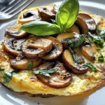 Nahrhaftes Omelett mit Pilzen und Basilikum