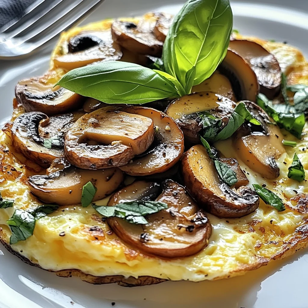 Nahrhaftes Omelett mit Pilzen und Basilikum