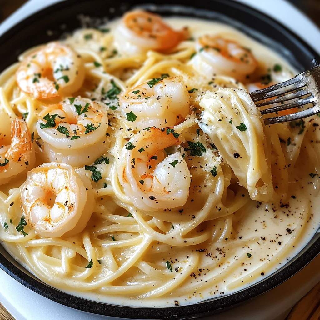 Spaghetti Alfredo mit Garnelen