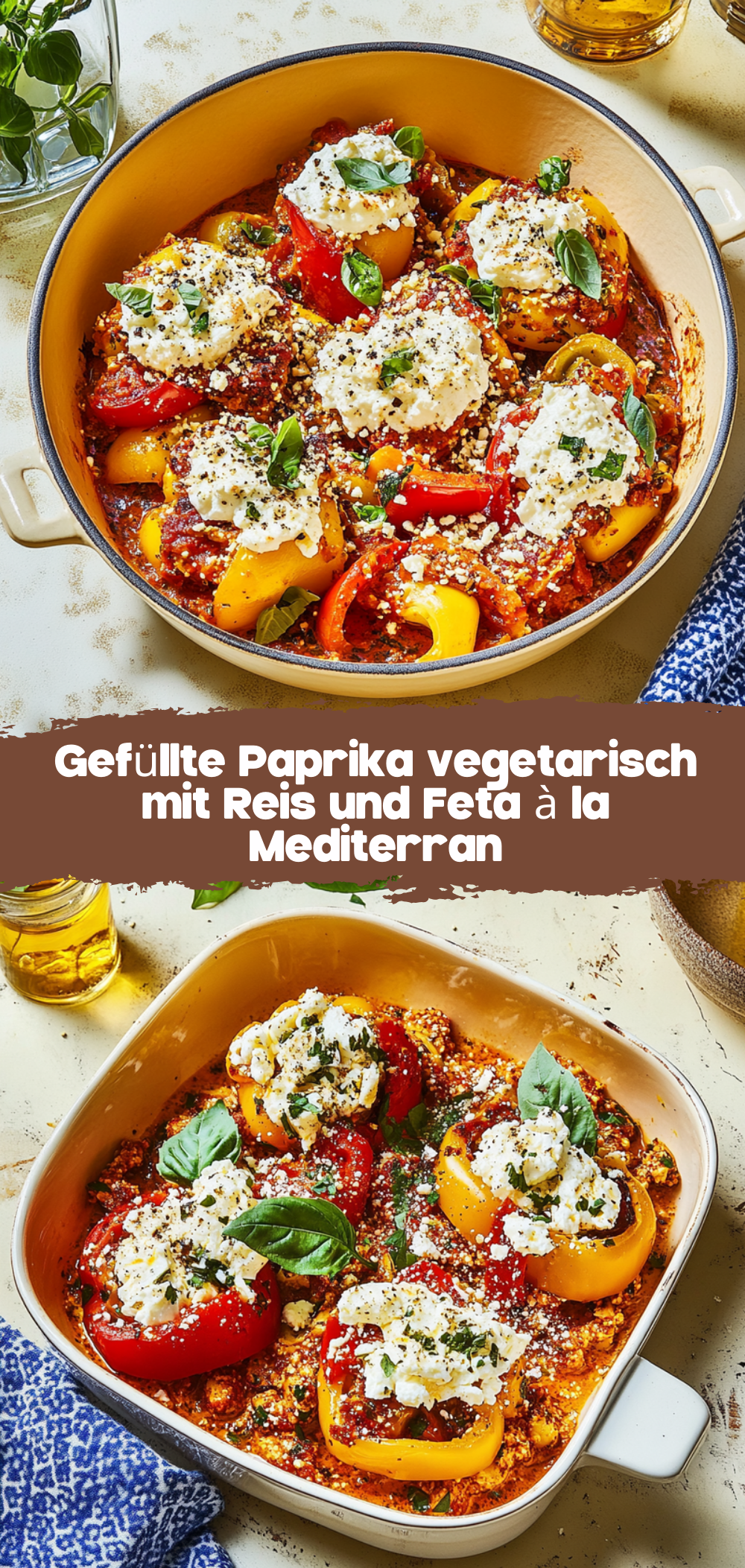 Gefüllte Paprika vegetarisch mit Reis und Feta