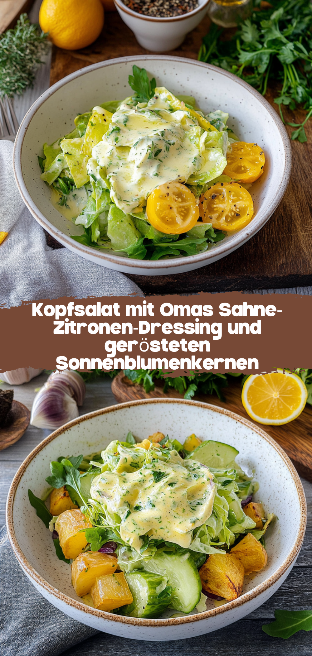 Kopfsalat mit Omas Sahne-Zitronen-Dressing