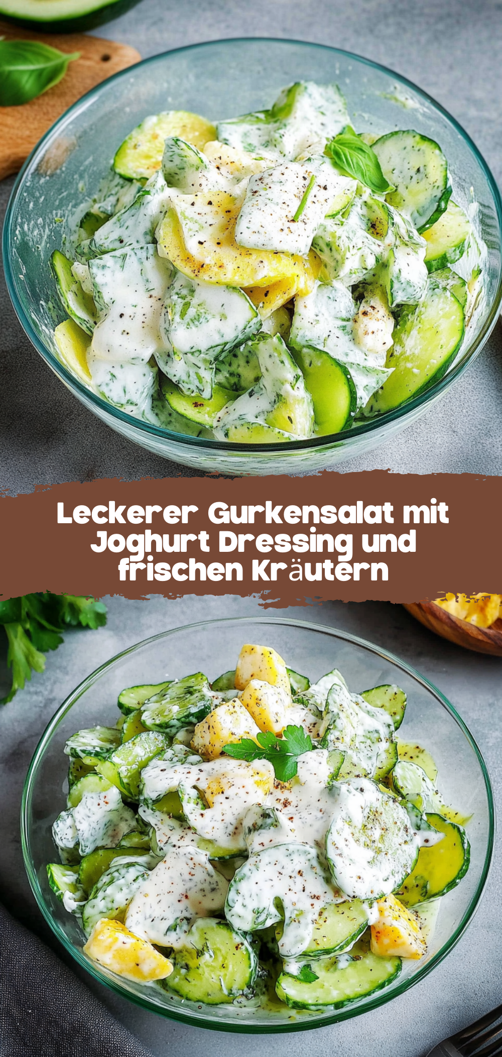 Leckerer Gurkensalat mit Joghurt Dressing