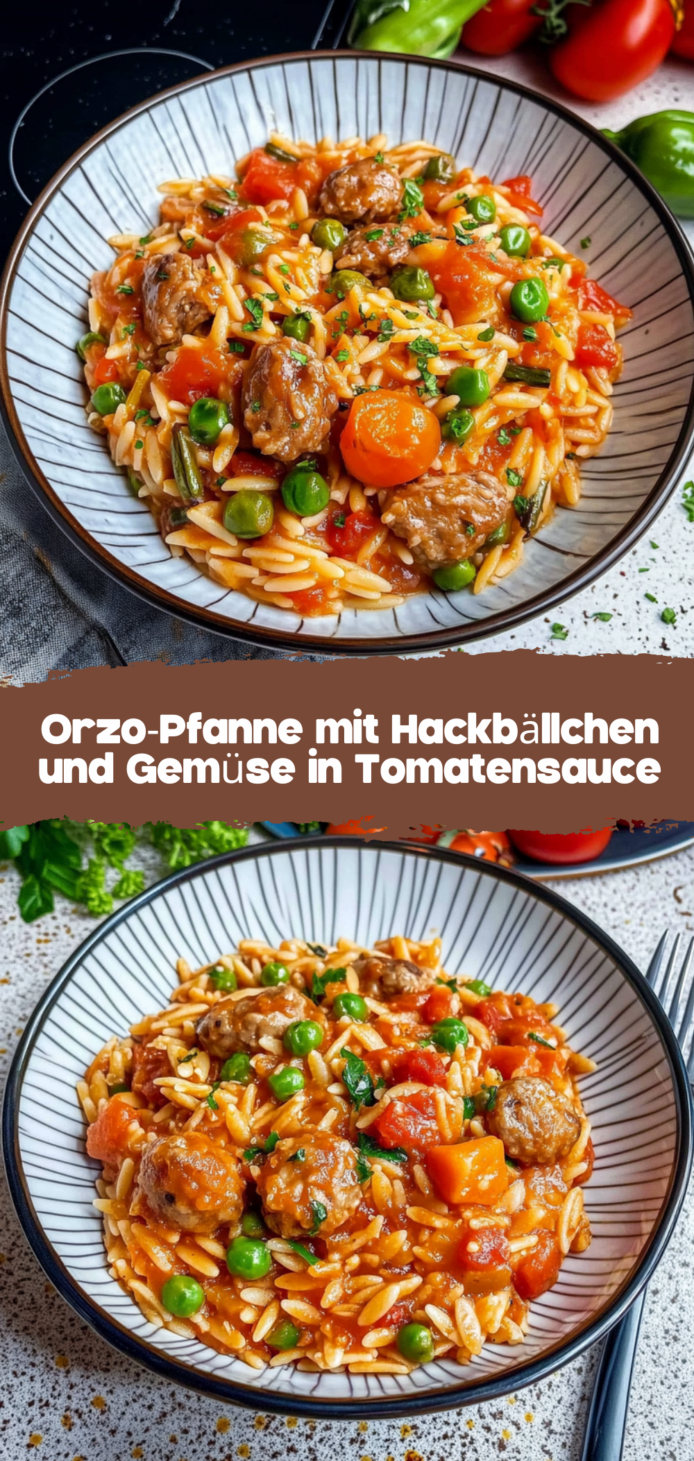 Orzo-Pfanne mit Hackbällchen und Gemüse
