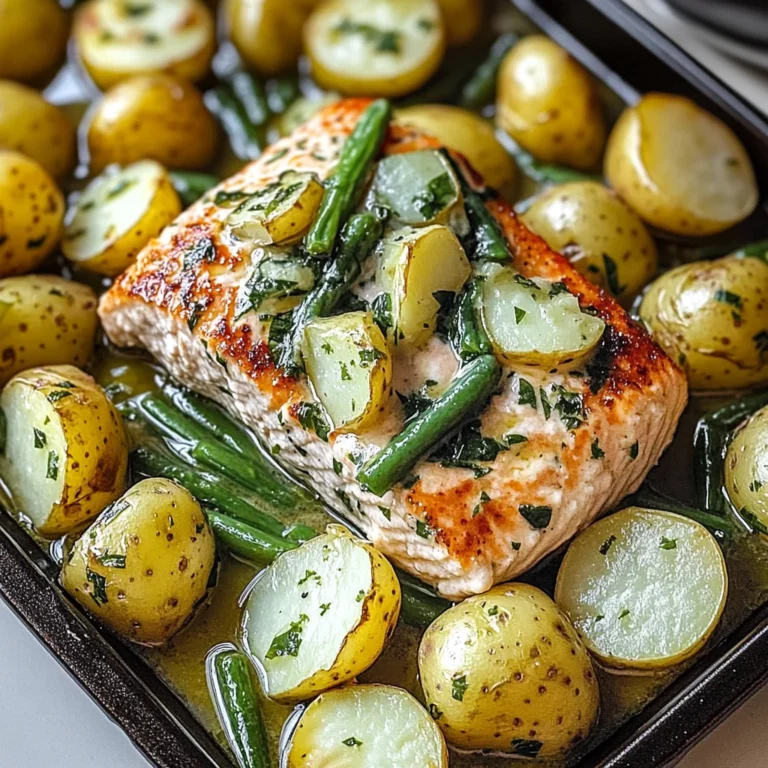 Einfaches Blechlachs Rezept mit grünen Bohnen und Kartoff…