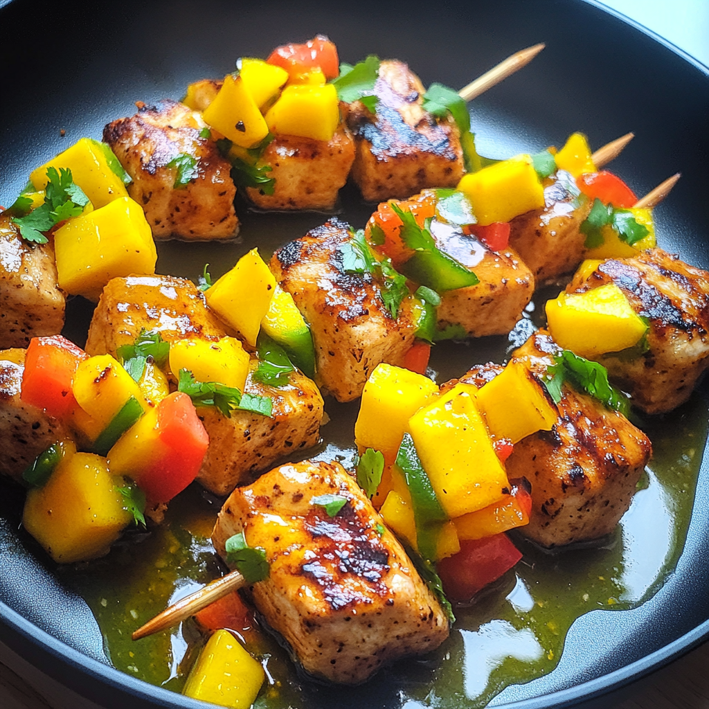 Traumhafte Karibische Hähnchenspieße mit Mango-Salsa