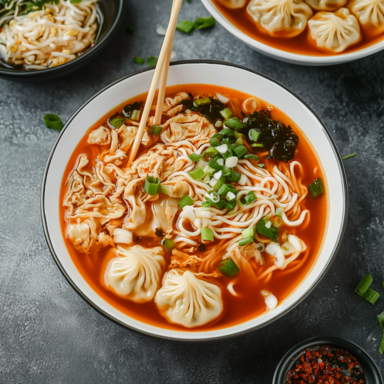 Irresistible Kimchi Noodle Soup with Dumplings Recipe
