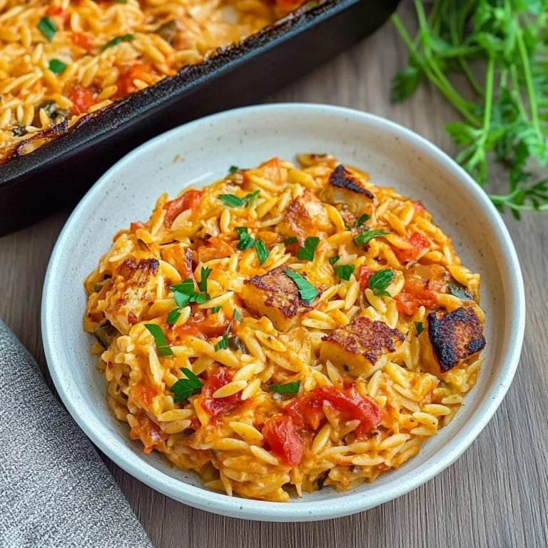 Paprika Sahne Hähnchen mit Orzo Nudeln: Cremiger Genuss