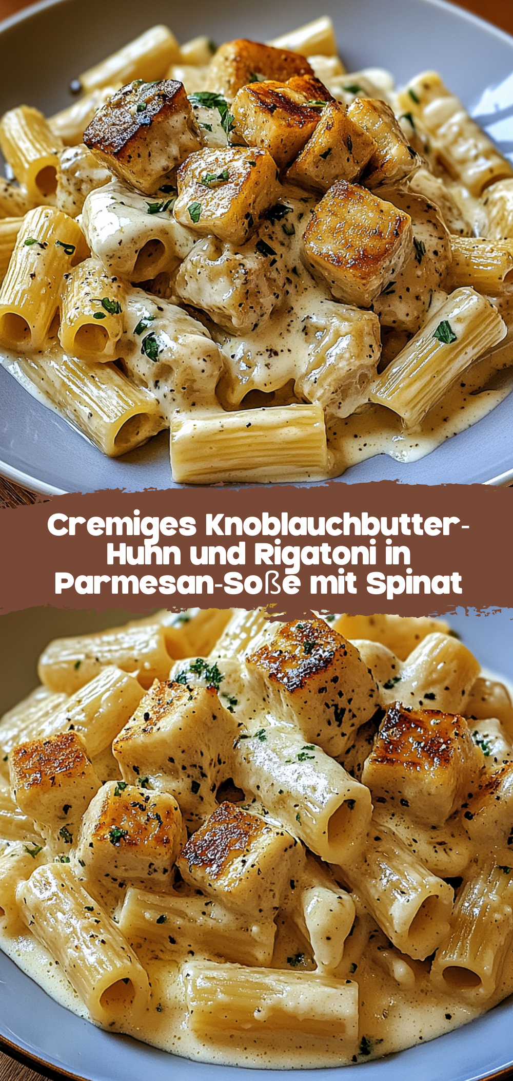 Cremiges Knoblauchbutter-Huhn und Rigatoni in Parmesan-Soße
