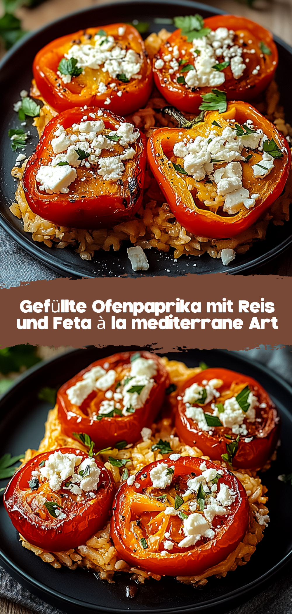 Gefüllte Ofenpaprika mit Reis und Feta