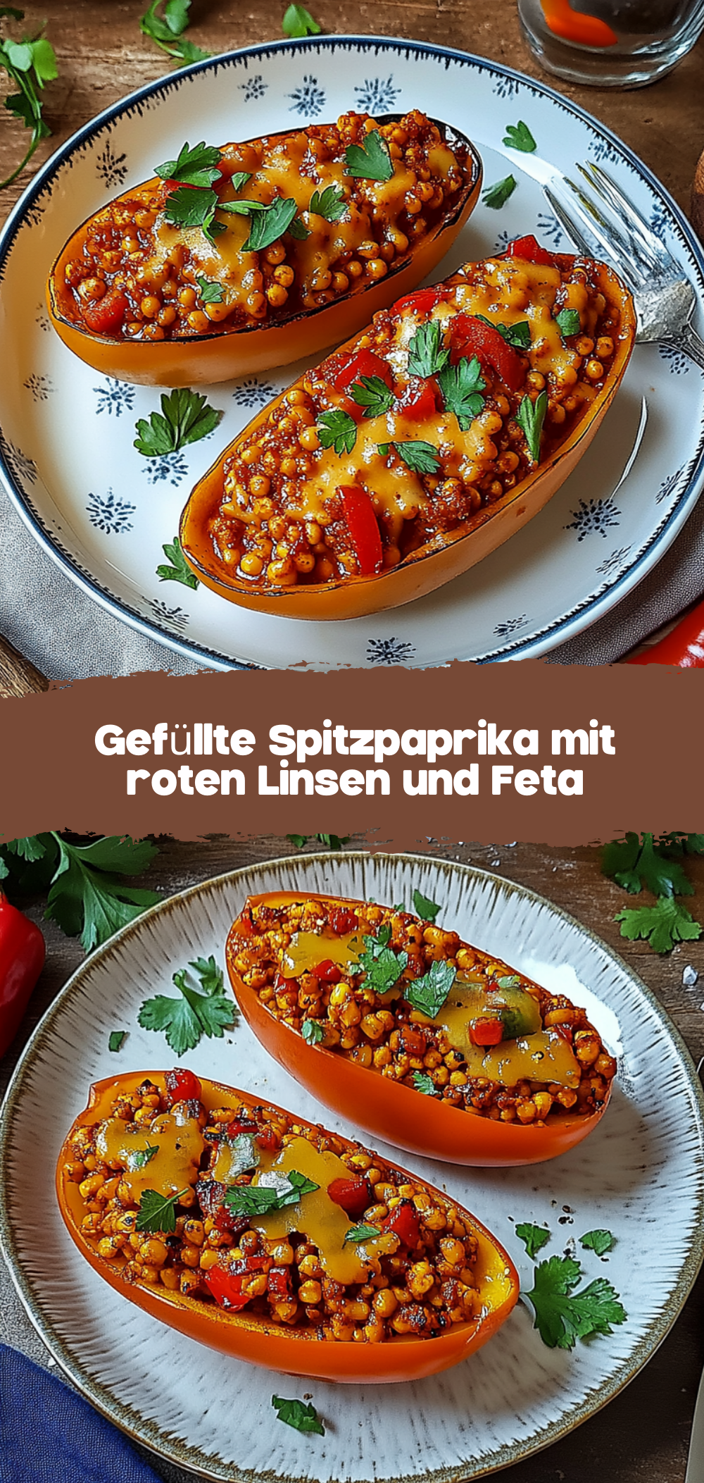 Gefüllte Spitzpaprika mit roten Linsen