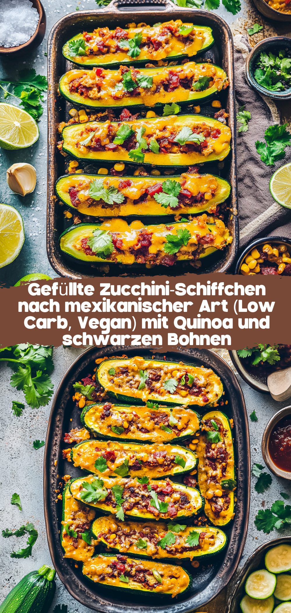 Gefüllte Zucchini-Schiffchen nach mexikanischer Art (Low Carb, Vegan)