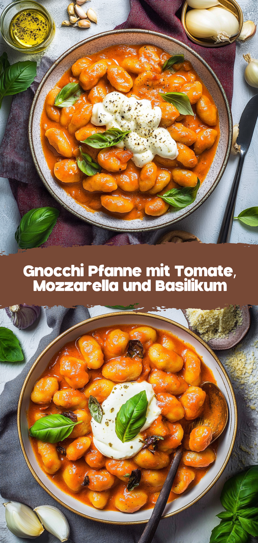 Gnocchi Pfanne mit Tomate, Mozzarella und Basilikum