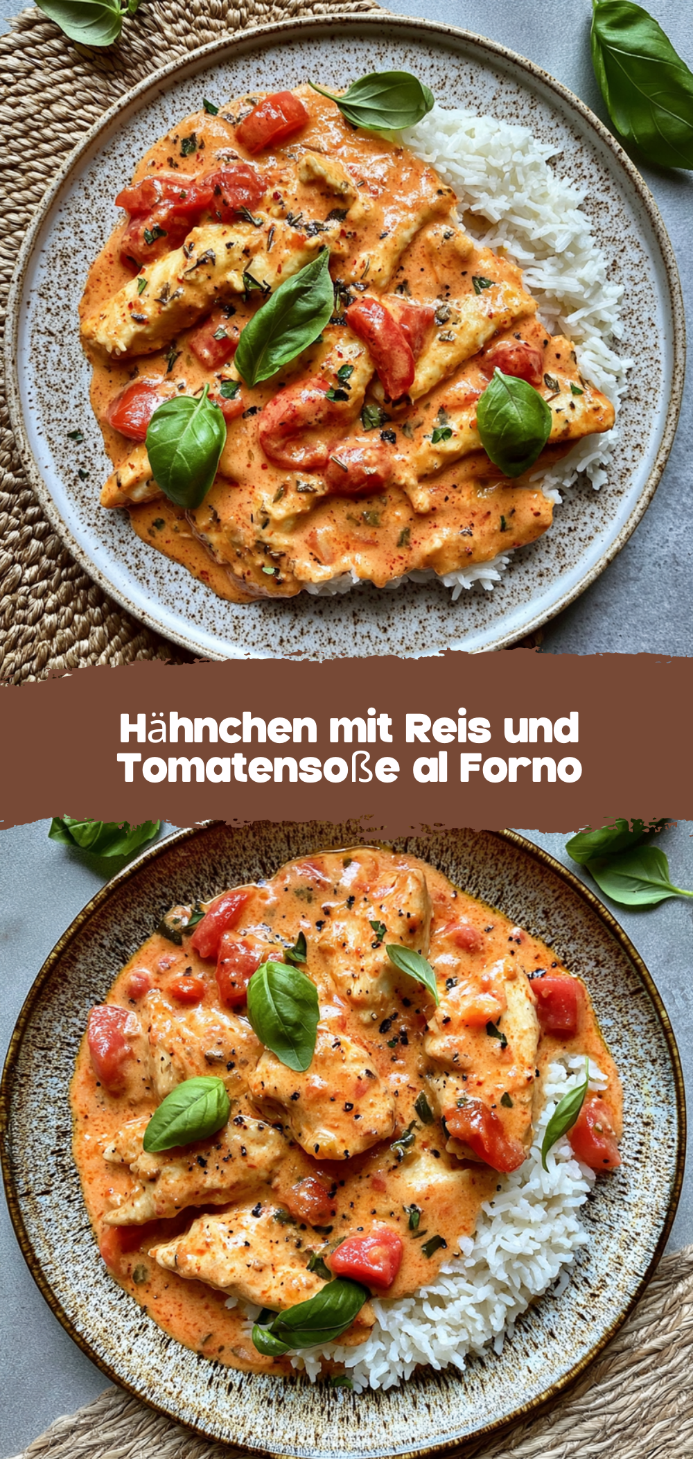 Hähnchen mit Reis und Tomatensoße