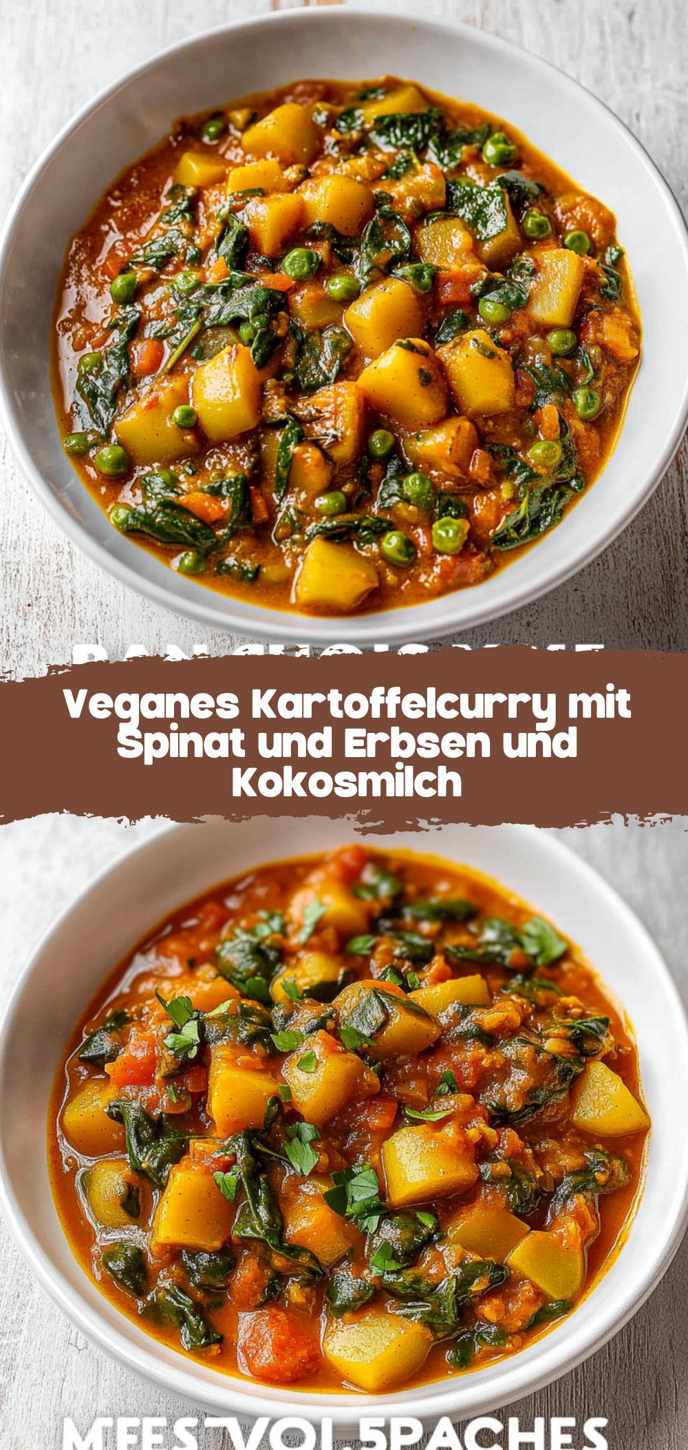 Veganes Kartoffelcurry mit Spinat und Erbsen