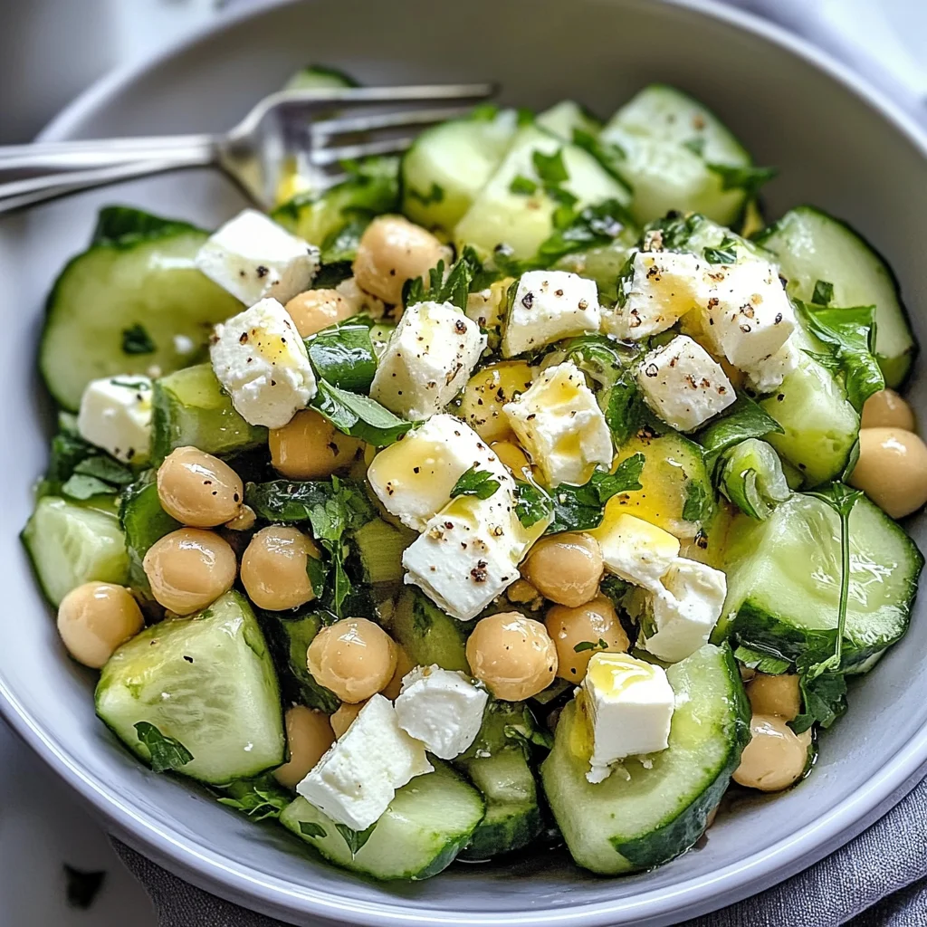 Gurkensalat mit Feta und Kichererbsen: Erfrischend lecker!