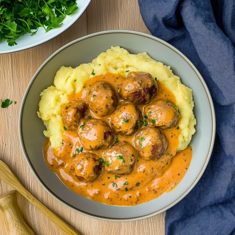 Hackbällchen in cremiger Sauce mit Kartoffelpüree: Einfac…