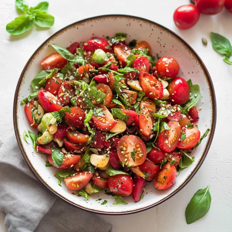 Salat mit Erdbeeren, Tomaten, Minze und Basilikum: Frisch…