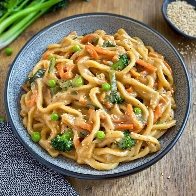 Udon Nudeln mit Erdnusssauce und Gemüse: Cremiger Genuss